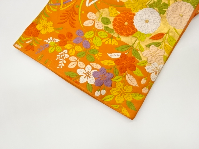  唐織秋草にヱ霞模様織出し袋帯